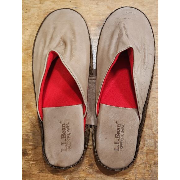 Rare LL Bean Slippers Beige Teavel Slippers W/ Zippered Case Mens Large Deerskin main image 5